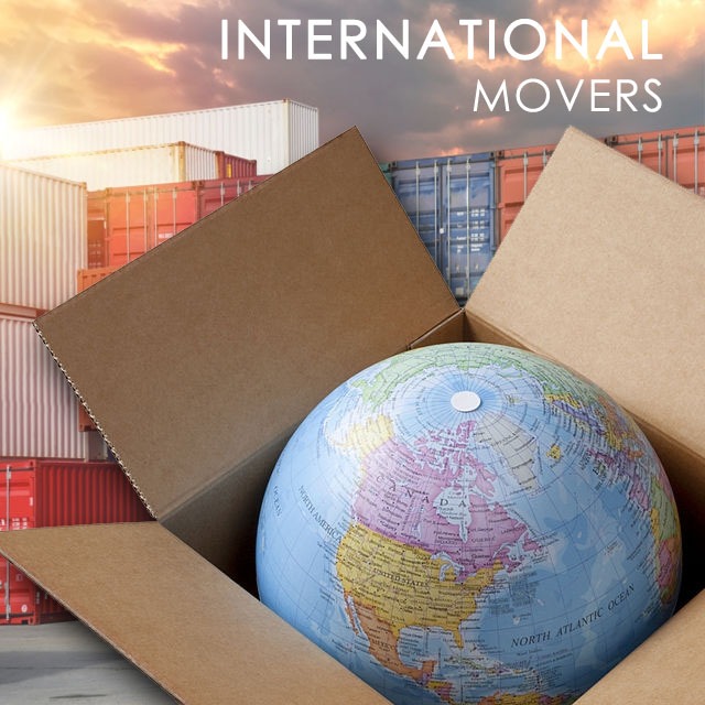 Layanan international movers — globe, kardus pindahan, dan kontainer
